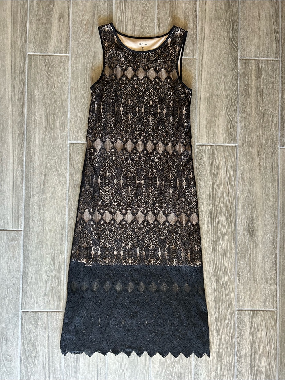 Kensie Black Lace Overlay Maxi Dress with Nude Lining